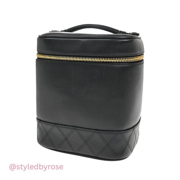 Authentic Vintage Chanel Vanity Case Collectible – 24k Gold + Black Calfskin - Picture 2 of 10